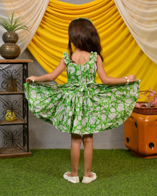 Pistachio Green Floral Kids Dress