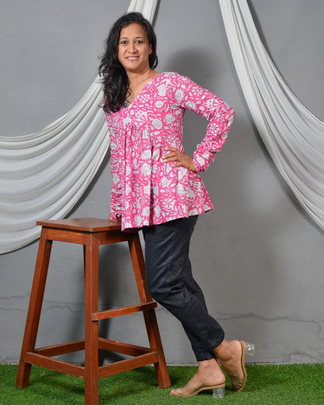 Pink Bloom Short Kurti