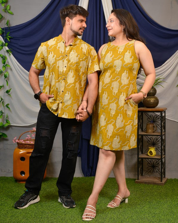 Mustard Kitty Halter Shift Couple Set