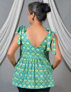Tiffany blue tie-up short kurti