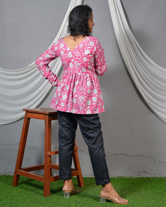 Pink Bloom Short Kurti