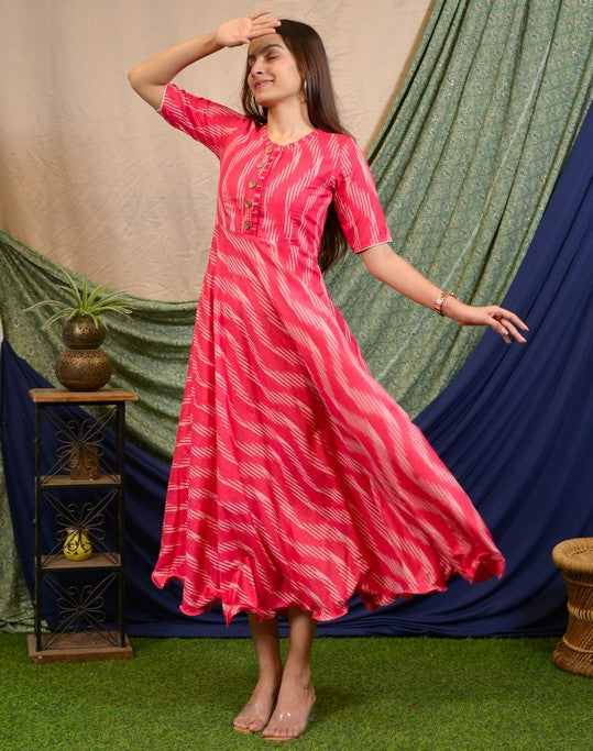 Flamingo Pink Anarkali Maternity Dress