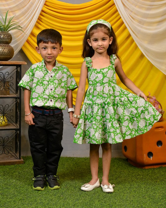 Pistachio Green Floral Family Dress