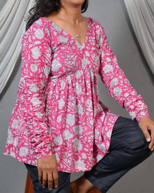 Pink Bloom Short Kurti