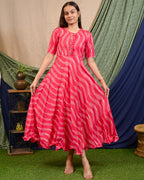 Flamingo Pink Anarkali Maternity Dress