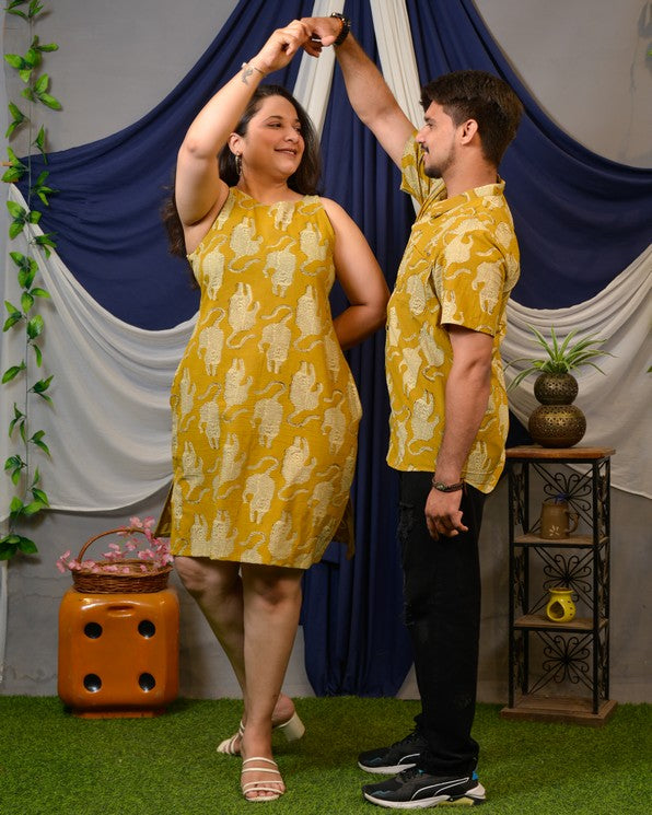 Mustard Kitty Halter Shift Couple Set