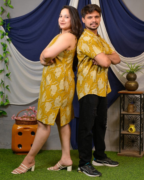 Mustard Kitty Halter Shift Couple Set