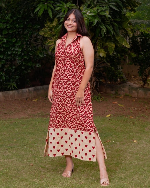 Red Aztec Halter Midi Dress