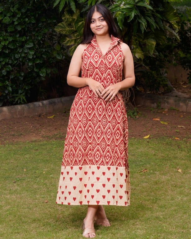 Red Aztec Halter Midi Dress