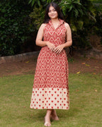 Red Aztec Halter Midi Dress