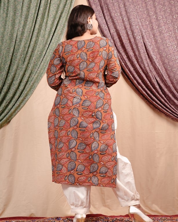 Leafy Brown Straight Maternity Kurti