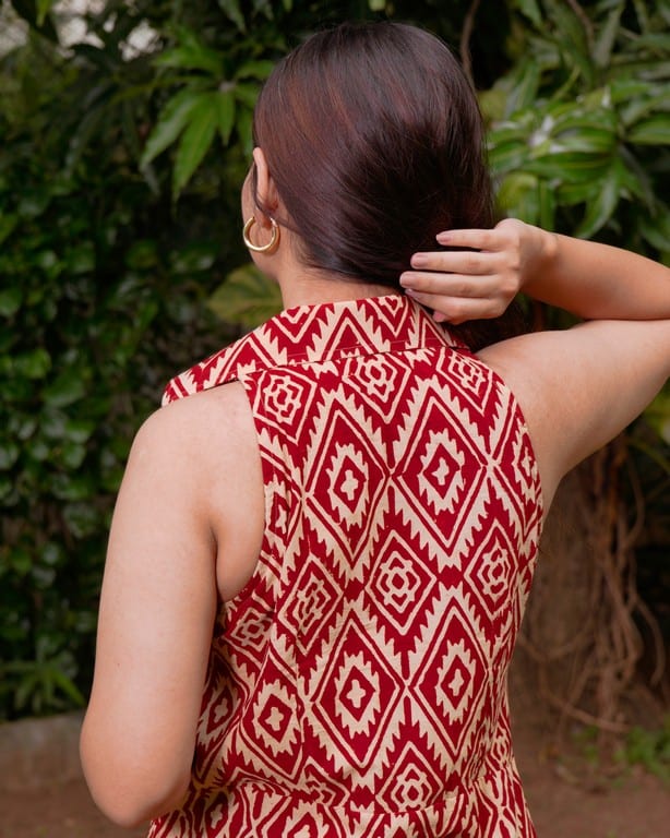 Red Aztec Halter Midi Dress