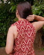 Red Aztec Halter Midi Maternity Dress