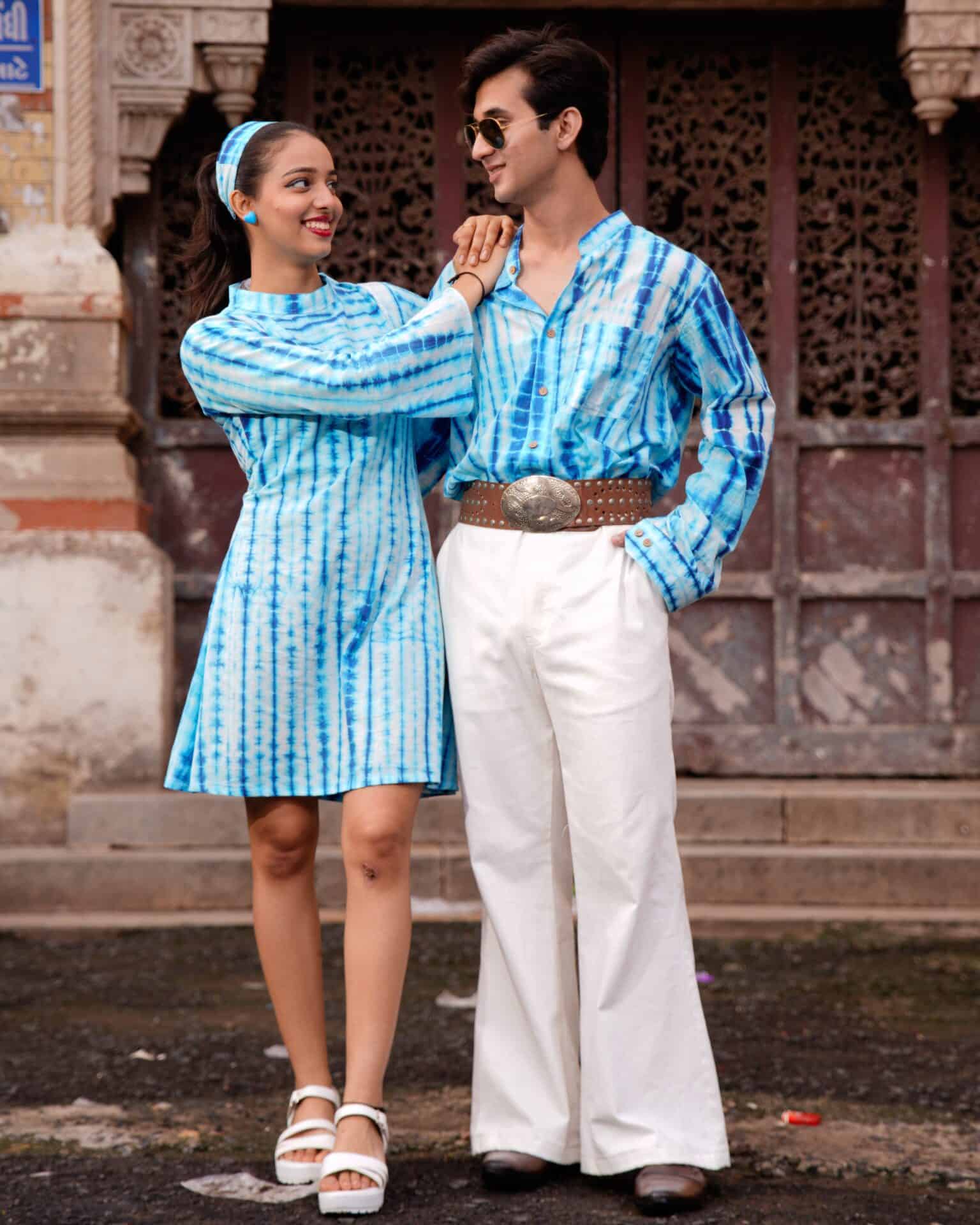 Blue Shibori Retro Couple Set