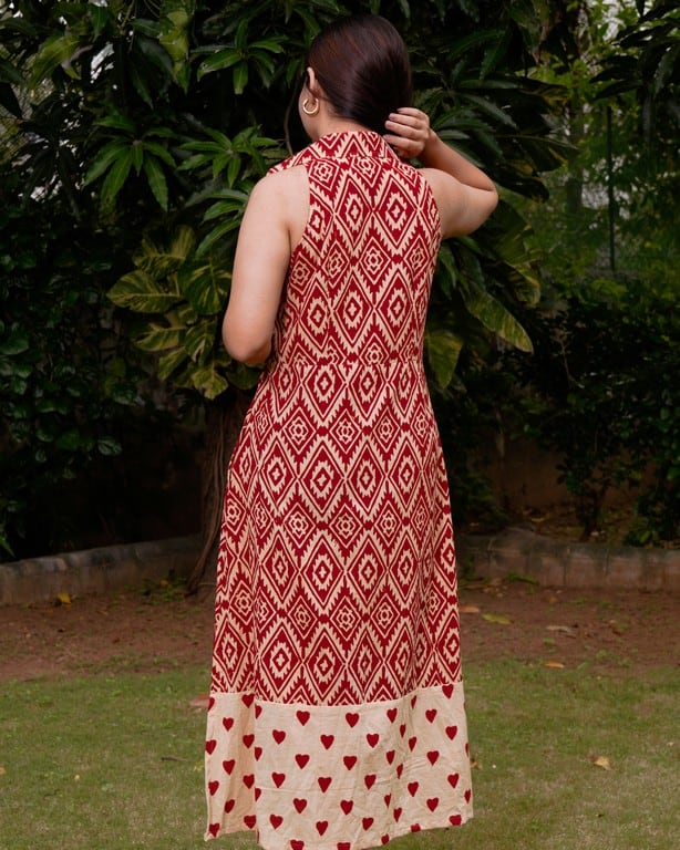Red Aztec Halter Midi Dress