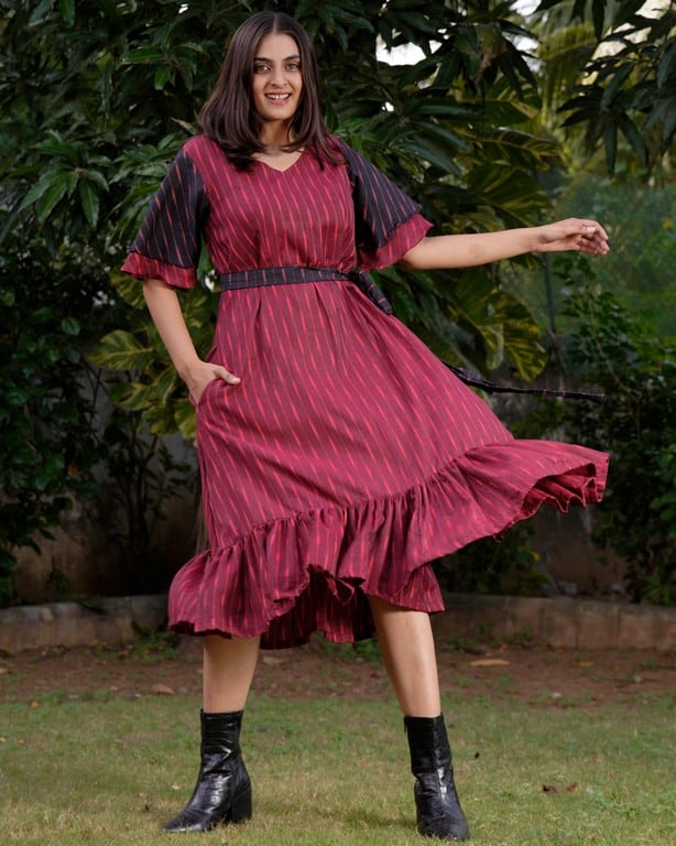 Beetroot Diverting Threads Dress