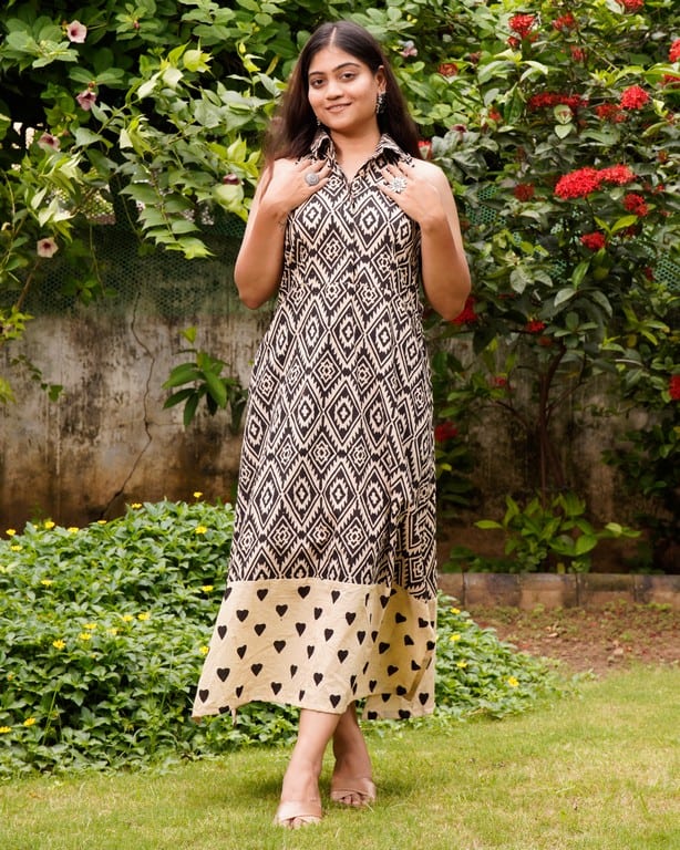 Black Aztec Halter Midi Maternity Dress