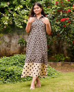 Black Aztec Halter Midi Maternity Dress