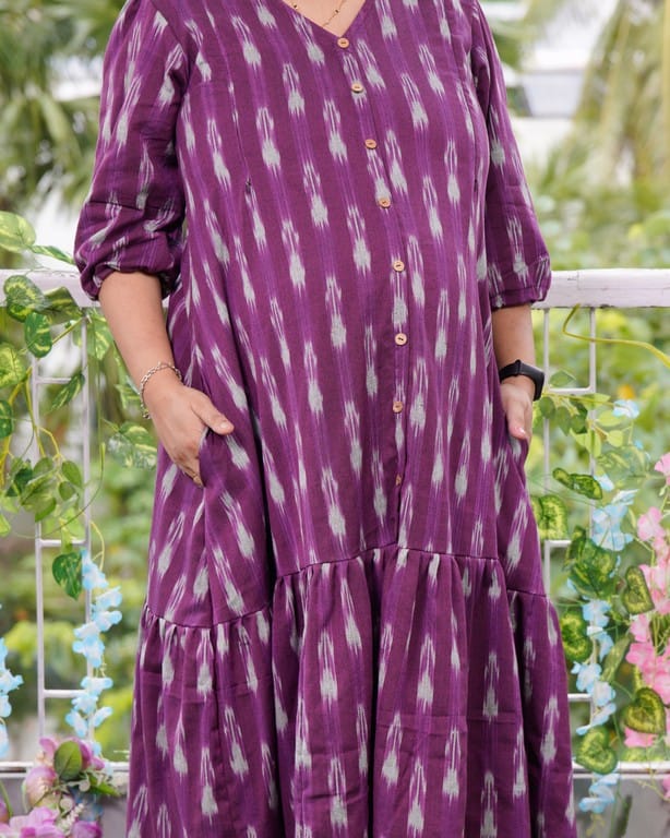 Purple Aster Ikat Frill Nursing Dress