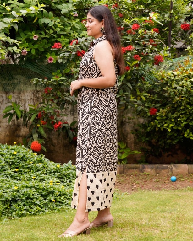 Black Aztec Halter Midi Maternity Dress