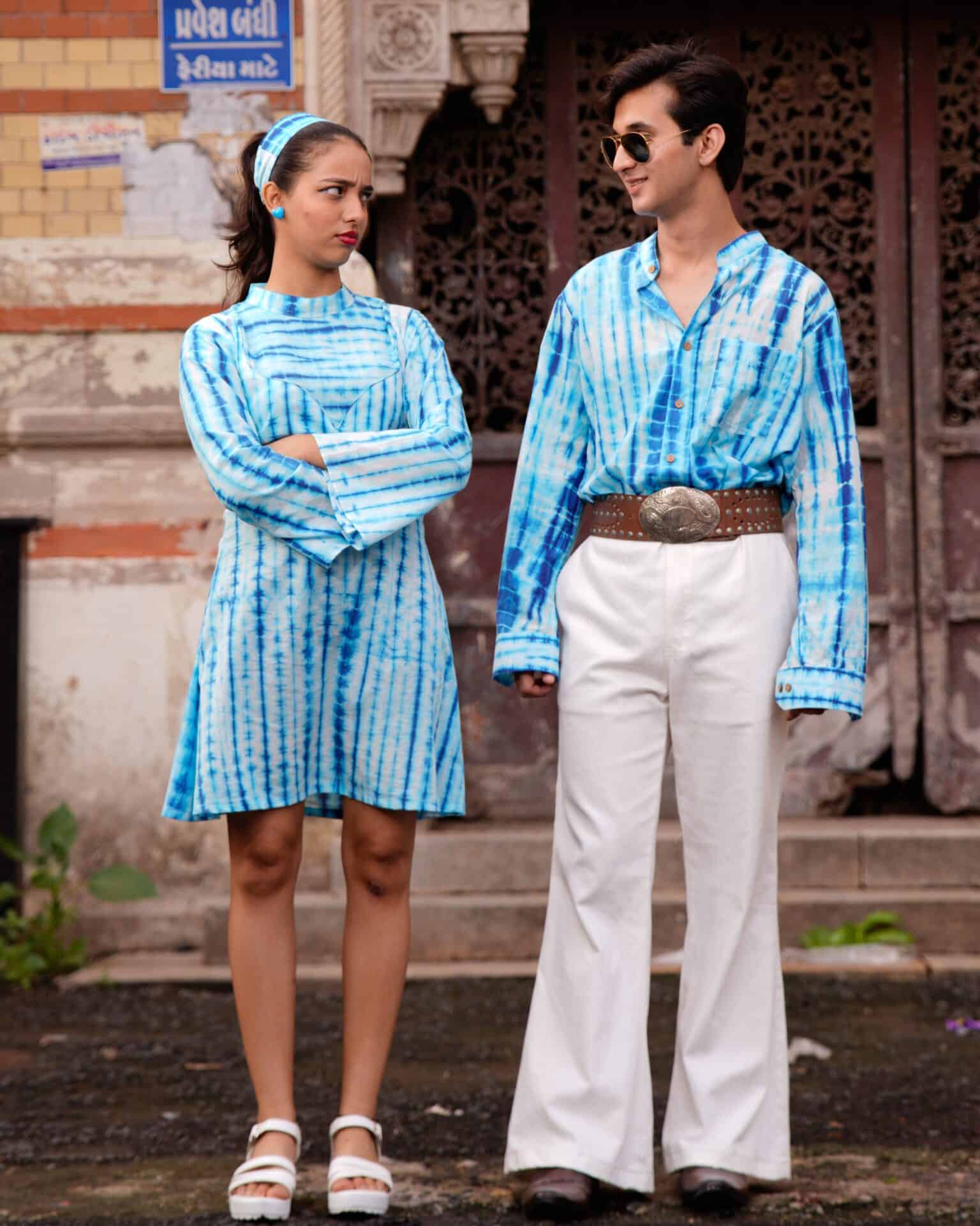 Blue Shibori Retro Couple Set