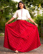 Rose Red  Skirt Blouse Set