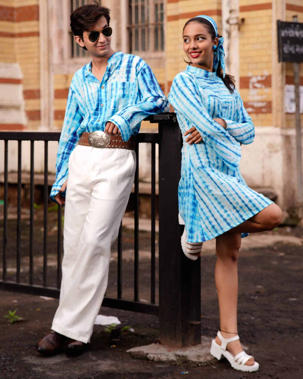 Blue Shibori Retro Couple Set