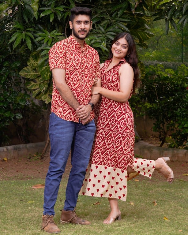 Red Aztec Halter Midi Family Set