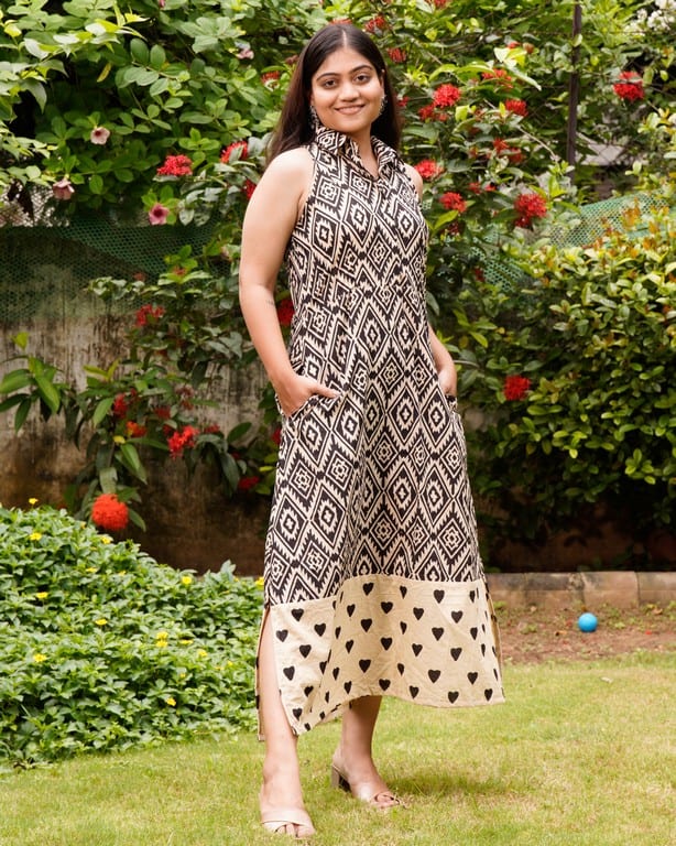 Black Aztec Halter Midi Maternity Dress
