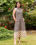Black Aztec Halter Midi Maternity Dress