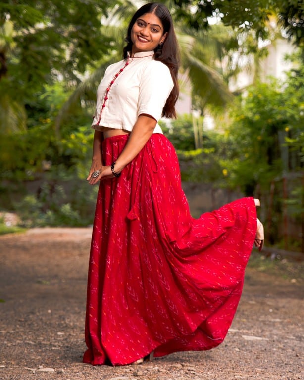 Rose Red Skirt Blouse Maternity Set