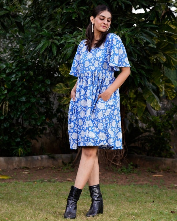 Blue Bloom Short Dress