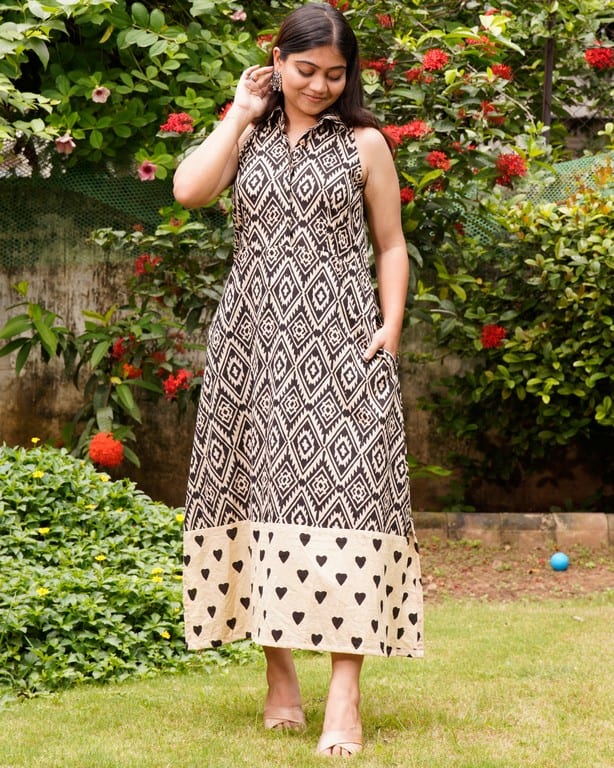 Black Aztec Halter Midi Dress