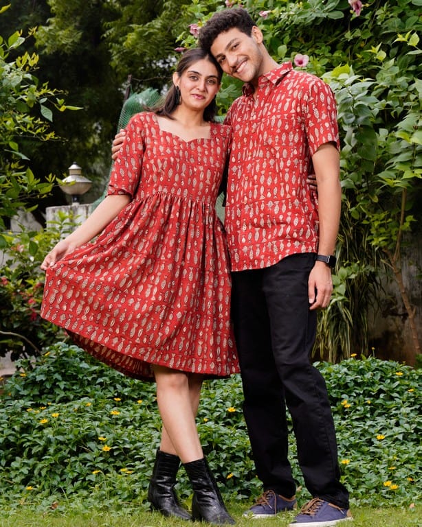 Fish Red Print Short Couple Set