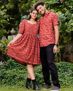 Fish Red Print Short Couple Set
