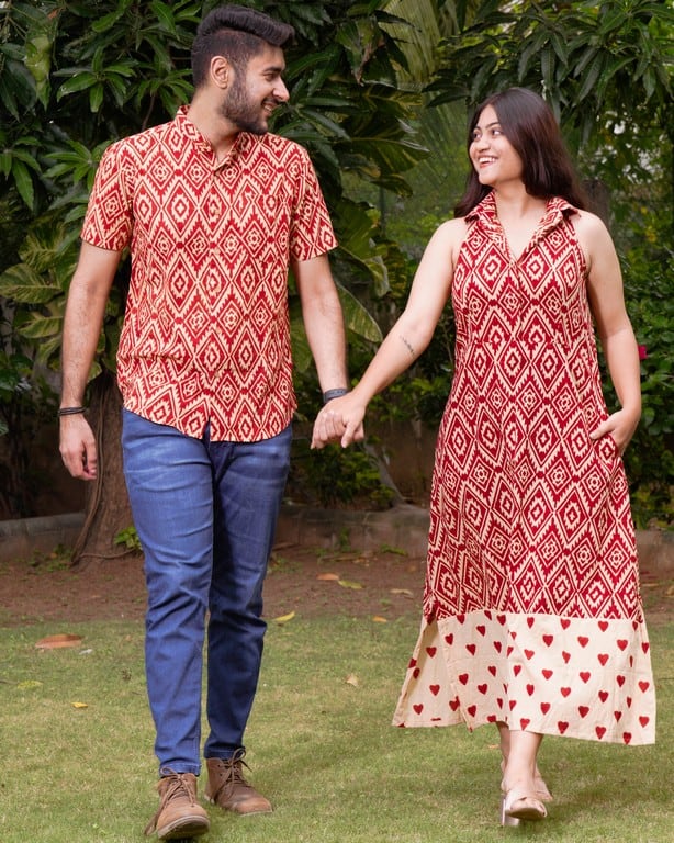 Red Aztec Halter Midi Family Set