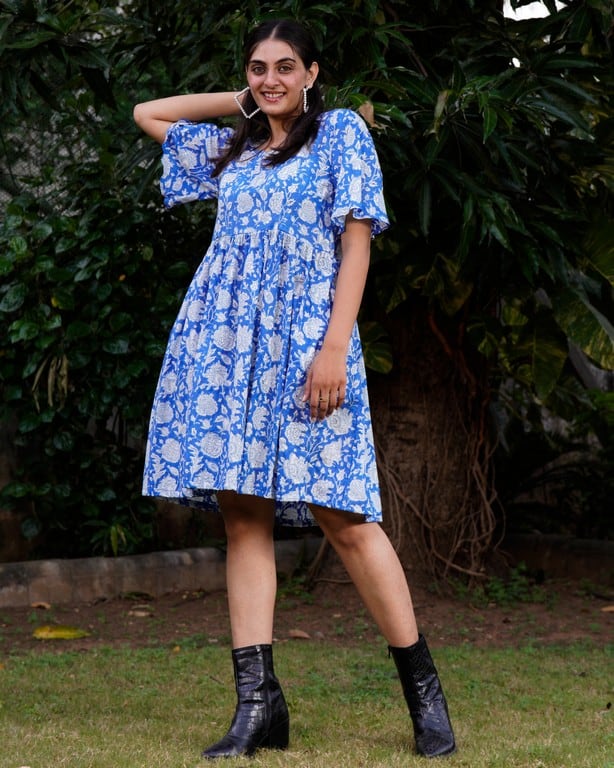 Blue Bloom Short Dress