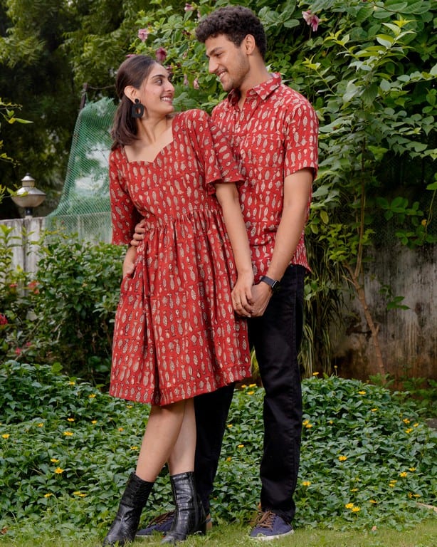 Fish Red Print Short Couple Set