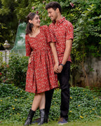 Fish Red Print Short Couple Set