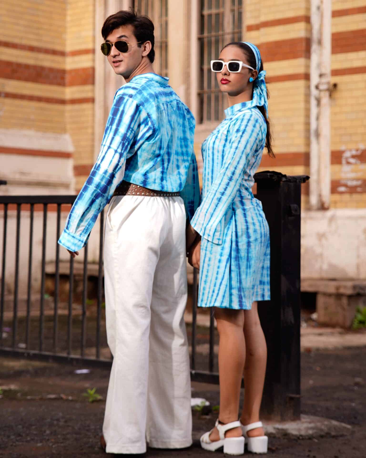 Blue Shibori Retro Couple Set