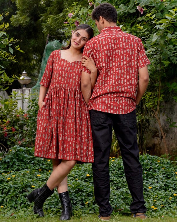 Fish Red Print Short Couple Set