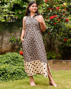 Black Aztec Halter Midi Maternity Dress