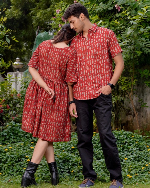 Fish Red Print Short Couple Set