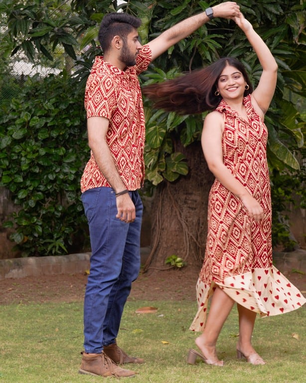Red Aztec Halter Midi Family Set
