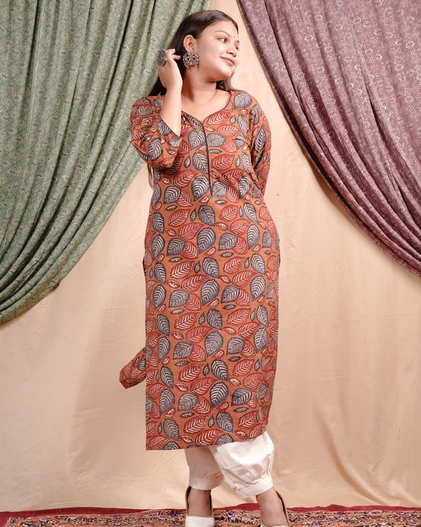 Leafy Brown Straight Maternity Kurti