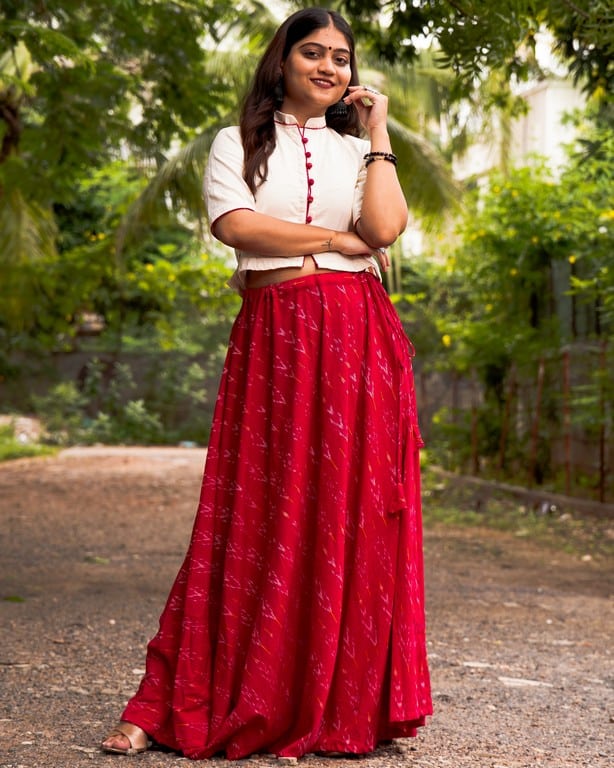Rose Red Skirt Blouse Maternity Set