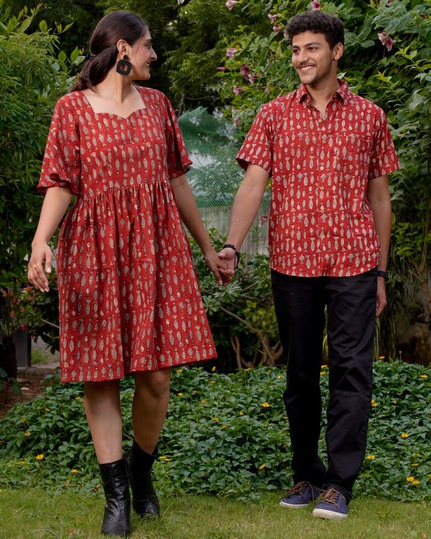 Fish Red Print Short Couple Set
