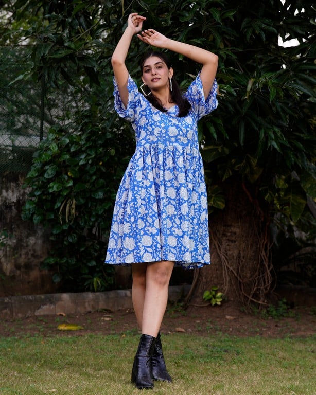Blue Bloom Short Dress