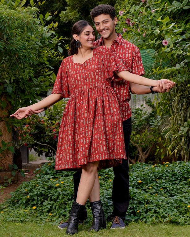 Fish Red Print Short Couple Set