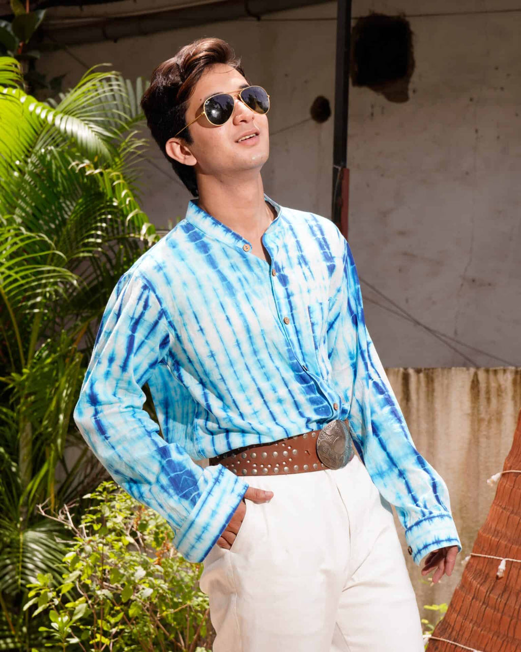 Blue Shibori Retro Shirt